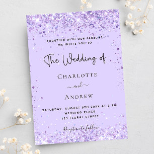 Convites Casamento de luxo com script de confetes violeta l