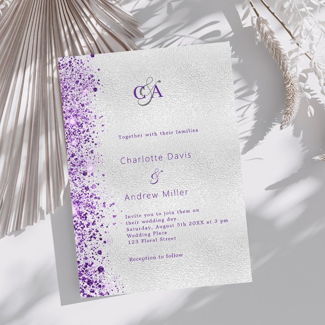 Convites Casamento de luxo com violeta de prata (Criador carregado)