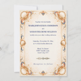 Convites Casamento de Luxo Costeiro com Conchas Antigas