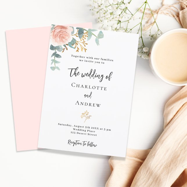 Convites Casamento de luxo de ouro rosa floral (Criador carregado)