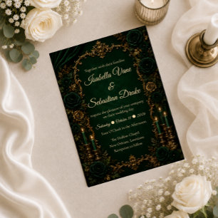 Convites Casamento de Luxo de Outono Esmeralda Encantada