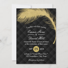 Convites Casamento de Luxo de Penas de Pavão Dourado Modern