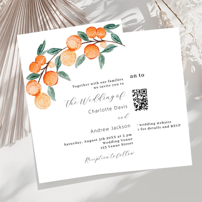 Convites Casamento de luxo de QR RSVP de laranjas de Citrus (Criador carregado)