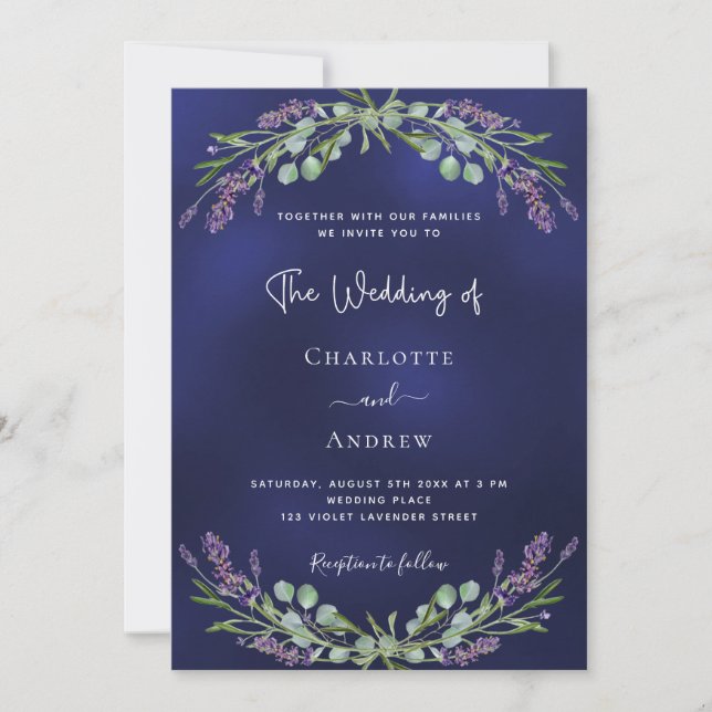 Convites Casamento de luxo de RSVP de lavanda azul-verde (Frente)