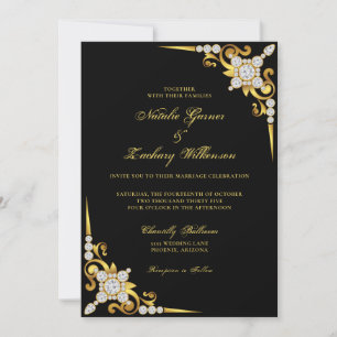 Convites Casamento de luxo Dourado negro