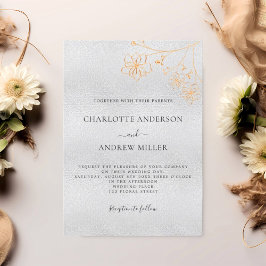 Convites Casamento de luxo elegante com ouro prateado