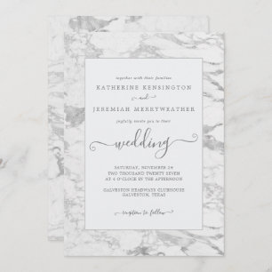 Convites Casamento de Luxo Elegante Silver Foil Marble