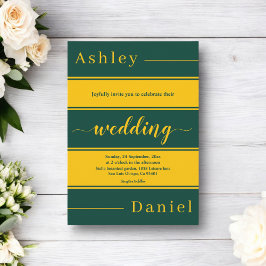 Convites Casamento De Luxo Elegante Verde E Dourado Listras