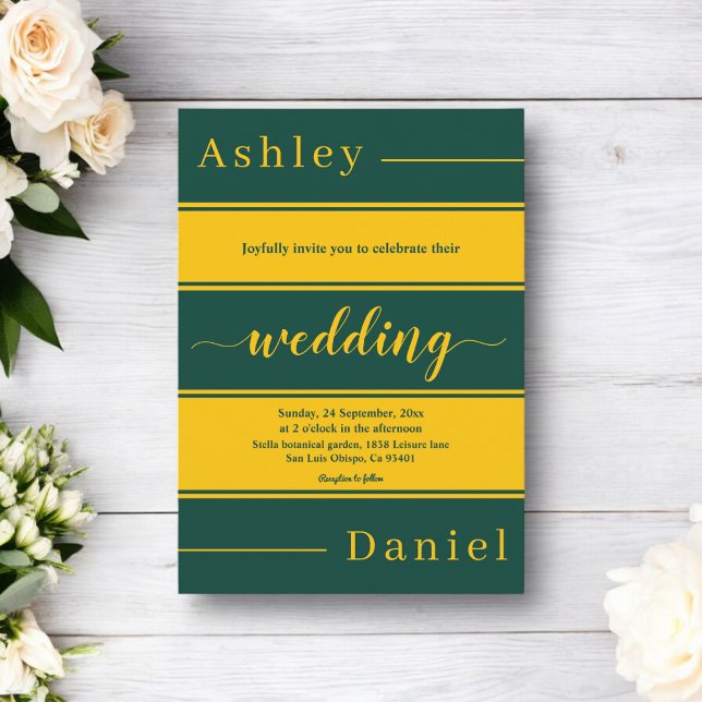 Convites Casamento De Luxo Elegante Verde E Dourado Listras (Criador carregado)