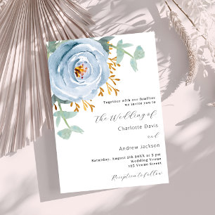 Convites Casamento de luxo floral azul-poeirento