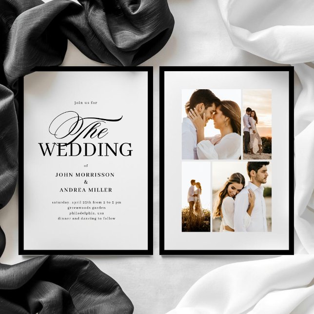 Convites Casamento de Luxo Formal com Foto | Preto e Branco (Criador carregado)