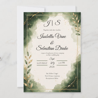 Convites Casamento de Luxo Minimalista Esmeralda Elegante