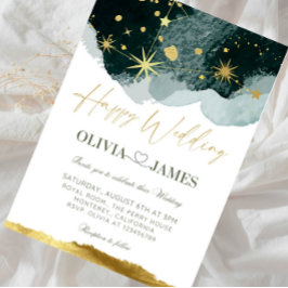 Convites Casamento de Luxo na Galáxia - Noite Estrelada Cel