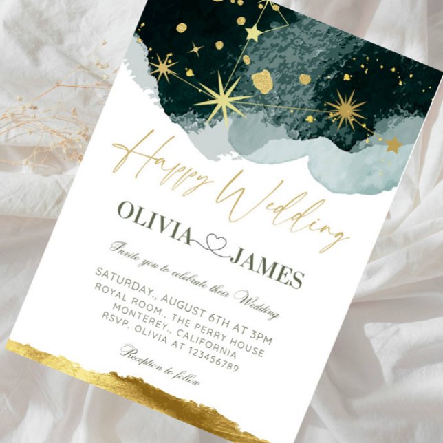 Convites Casamento de Luxo na Galáxia - Noite Estrelada Cel (Criador carregado)