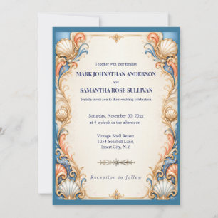 Convites Casamento de Luxo na Praia com Conchas Antigas 