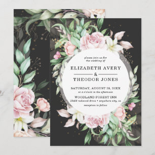 Convites Casamento de Luxo Negro e Rosa
