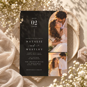 Convites Casamento de Luxo Preto com Duas Fotos