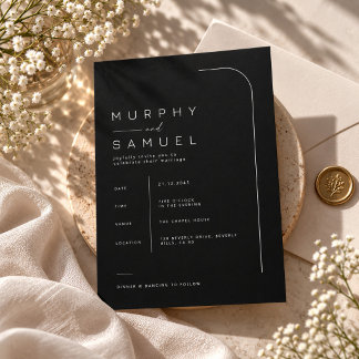 Convites Casamento de Luxo Preto Minimalista