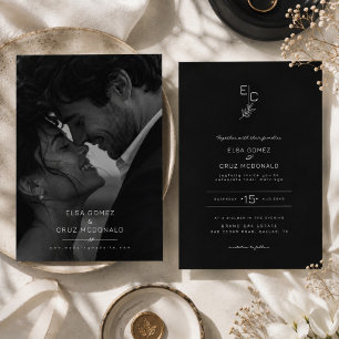 Convites Casamento de Luxo Preto Monograma Foto