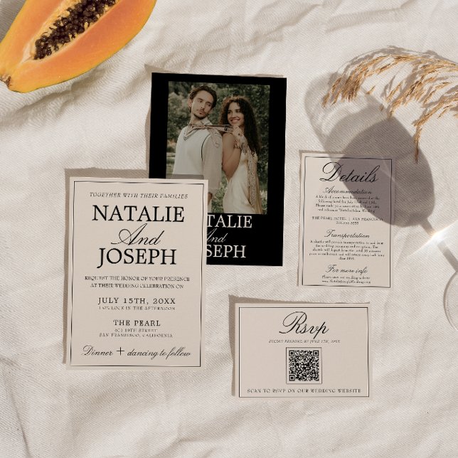 Convites Casamento de Luxo Retro com Creme Preto Clássico (Criador carregado)