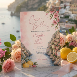 Convites Casamento de Luxo Rosa Ciao Bella Positano