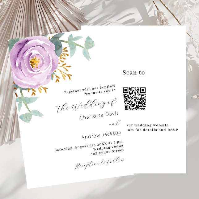 Convites Casamento de luxo RSVP com código de QR floral vio (Criador carregado)