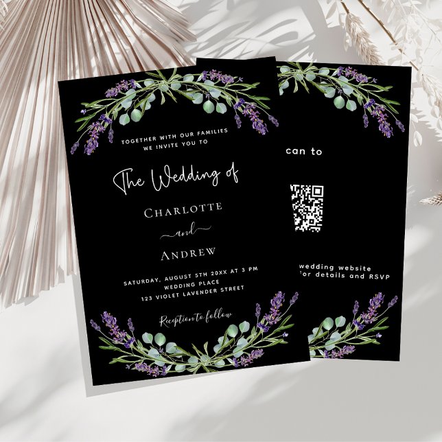 Convites Casamento de luxo RSVP com código QR de lavanda ne (Criador carregado)