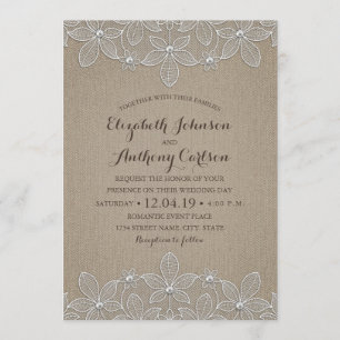 Convites Casamento de Luxo Rustic Burlap Lace Elegante Vint