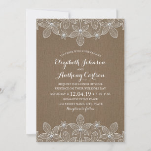 Convites Casamento De Luxo Rustic Lace Burlap Elegante Vint