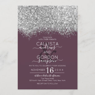 Convites Casamento de Luxo Silver Purple Glitter Confetti