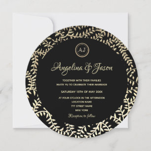 Convites Casamento de Luxo Vintage Dourado e Preto