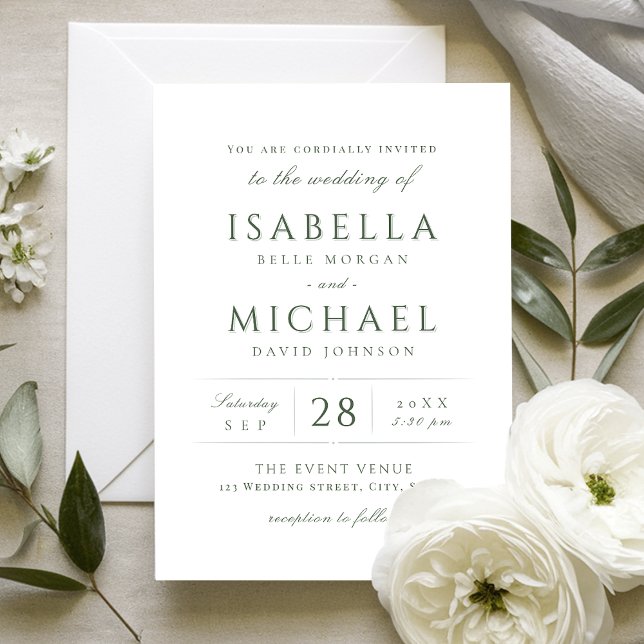 Convites Casamento de Luxúria Simples e Verde (Sage Green Simple modern classy Luxury wedding Invitation)