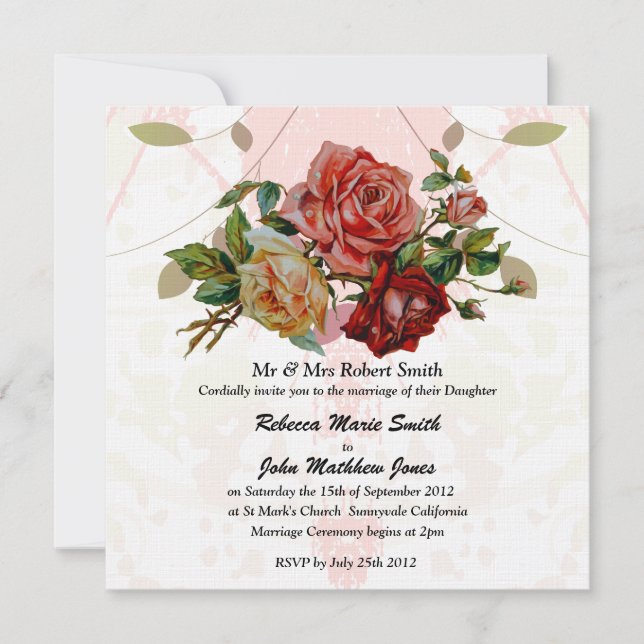 Convites Casamento de Luxury Linen rosa (Frente)