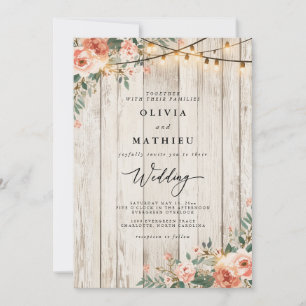 Convites Casamento de Luz de Corda Floral Rustic Blush