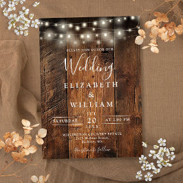 Convites Casamento de Luzes de Corda de Madeira de Barn Rus