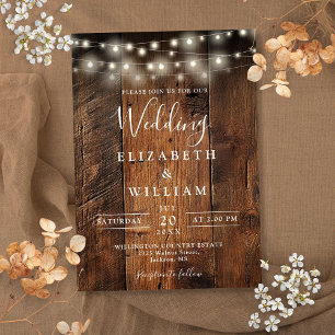 Convites Casamento de Luzes de Corda de Madeira de Barn Rus