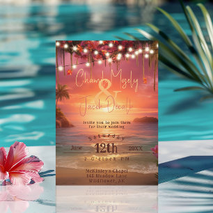 Convites Casamento de Luzes de Corda de Praia Sunset Tropic