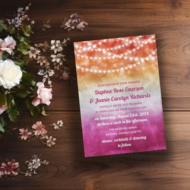 Convites Casamento de Luzes de Corda Lésbica Flag Ombre (Criador carregado)