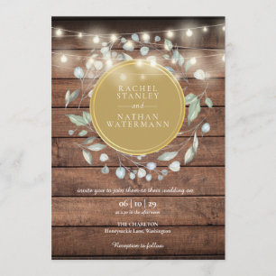 Convites Casamento de Luzes de Cordas de Madeira Verde Rúst