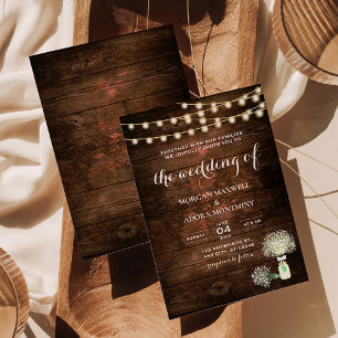 Convites Casamento de Luzes de Cordas de Mason Jar, Rustic 