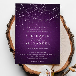 Convites Casamento de Luzes de Cordas Elegantes Roxas Forma