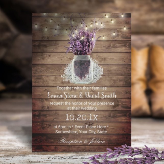 Convites Casamento de Luzes de Cordas Florais de Lavanda Ru (Criador carregado)