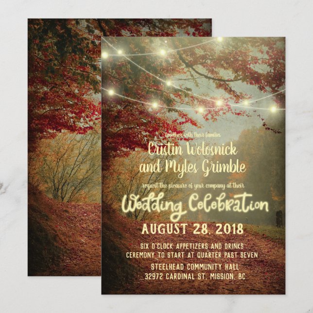 Convites Casamento de Luzes de Cordas Rústicas de Queda Ele (Frente/Verso)