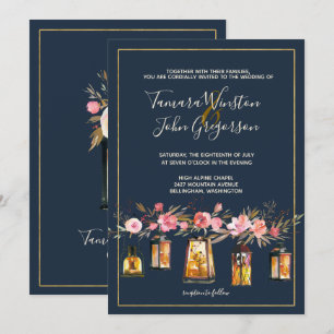 Convites Casamento de Luzes Douradas de Coral Marinho Elega