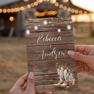 Convites Casamento de Luzes Florais De Cowboy Bowboy Rustic