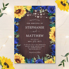 Convites Casamento de Luzes Florais Russas de Girassol Azul