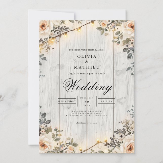Convites Casamento de Luzes Florais Rustic String (Frente)