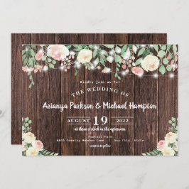 Convites Casamento de Luzes Florais Rustic Wood Blush