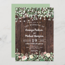 Convites Casamento de Luzes Florais Rustic Wood Blush