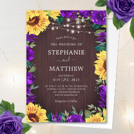 Convites Casamento de Luzes Florais Rústicas de Girassol Ro